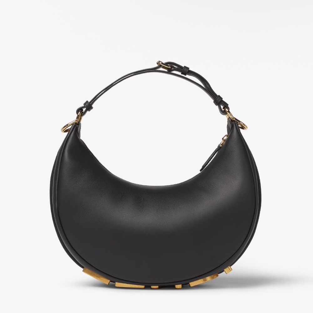 Fendi Black Leather Hobo Bag with Gold Accents fendigraphy
